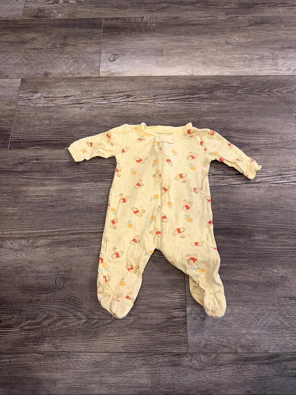 Disney Yellow Baby Footed One-Piece with Cute Print